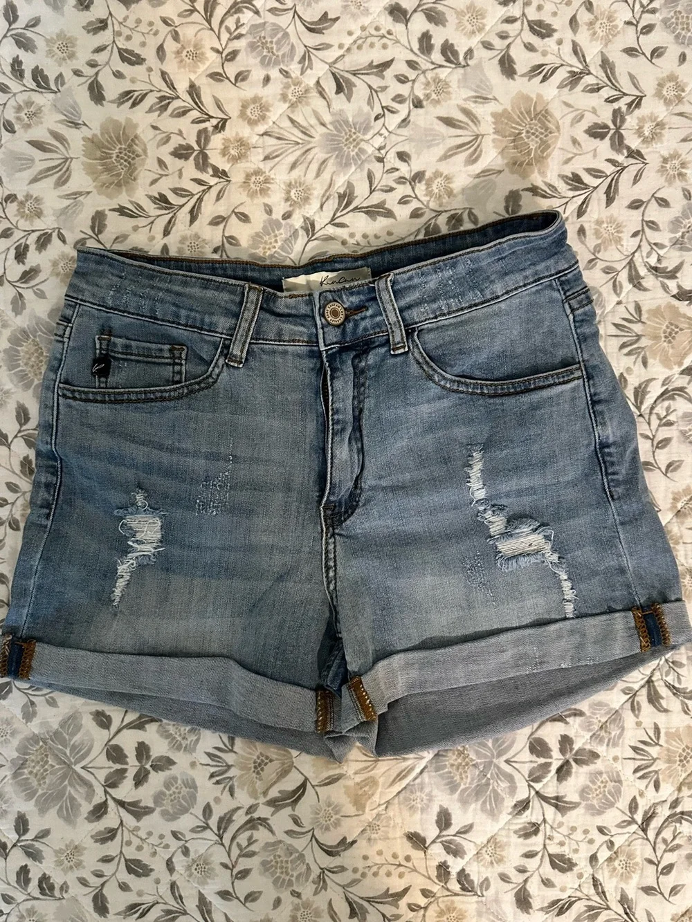 KanCan Light Blue Distressed Rolled-Hem Jean Shorts